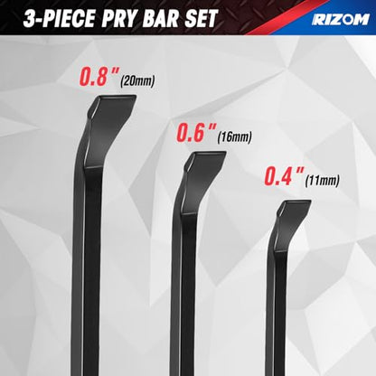 Rizom Pry Bar Set, 3-Piece Pry Bar with Strike Cap Handle, Angled Tip for Prying, Lifting and Pulling Objects - size: 8",12",17.5"