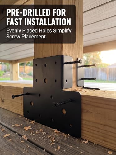 4x4 T-Shaped Column Beam Connectors Multi-Use Brackets for Pergolas - color: Black-4x4