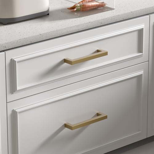 Goldenwarm 10 Pack Champagne Bronze Cabinet Pulls Gold Cabinet Handles 5 Inch Champagne Drawer Pulls Brushed Bronze Drawer Handles Kitchen Dresser Hardware T Bar Square Hardware for Dresser Bedroom - color: Champagne Bronze, size: 5in Hole Centers