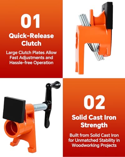 ATPEAM 3/4'' Wood Gluing Pipe Clamp Set with Protective Pads (4, Orange) - color: Orange