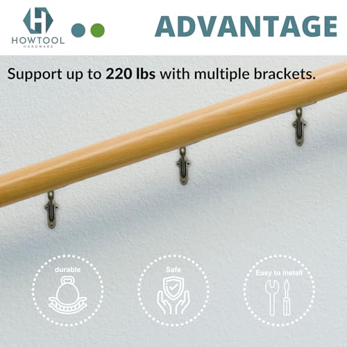 Stair Handrail Brackets Wooden Railing Support Antique Brass, 3 Pack | HOWTOOL - color: Antique Brass