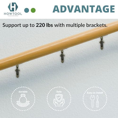 Stair Handrail Brackets Wooden Railing Support Antique Brass, 3 Pack | HOWTOOL - color: Antique Brass