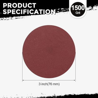 100Pcs Sanding Discs 3Inch 1500Grit Hook and Loop Sandpapers Red - size: 3 Inch(1500 Grit)