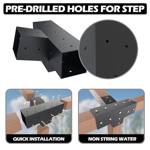 Pergola Kit with Brackets, 15°Slanted Roof Pergola Bracket Kit, Roof Wall Mount Extension Bracket Kit 4-Way Brackets for Pergolas,Log Cabin Outdoor Pergola 4"x 4" (Actual 3.5" X 3.5") Lumber - color: 1PC 15° 4-Way+1PC 15° Post+1PC Post