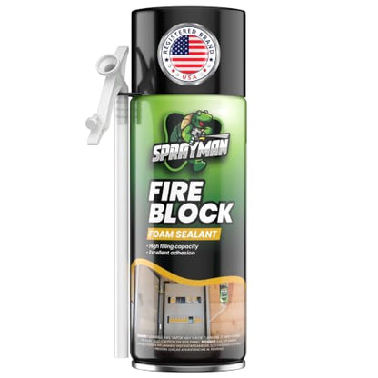 SPRAYMAN Fire Block Spray Foam - (1x12oz) Orange Fire Block Spray, Fire Rated Polyurethane Foam for Gap Filling, Sealing on Windows & Doors, Walls, Joints & Pipes, Straw Use - 1 Pack - size: 1 Pack
