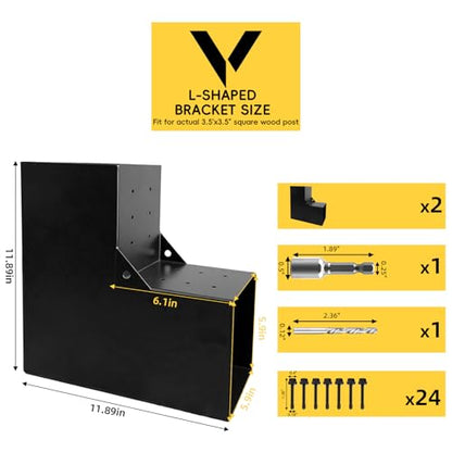 6x6 Pergola 2-Way Brackets,L-Shaped Post Bracket for Gazebo(2Pcs)