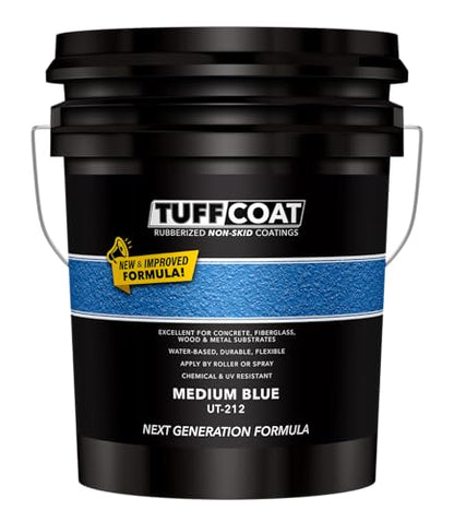 Tuff Coat Medium Texture Rubberized Non-Skid Deck Coating – Textured Non-Slip Safety Surface for Pool Decks, Docks, Boat Ramps, Patios, Walkways & High-Traffic Areas (UT-212 Medium Blue-5-gallon) - color: Medium Blue, size: 640 Fl Oz (Pack of 1)