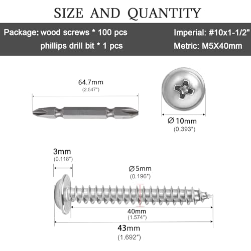 #10x1-1/2 Phillips Modified Truss Head Wood Screws 100pcs ZGLS-04 - size: #10 x 1-1/2"
