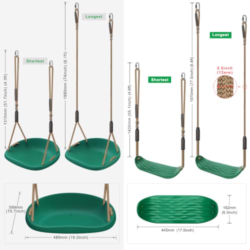 2 Pack Heavy Duty Swing Seat for Kids Adults Green Anti Slip Wider Seat - color: Green Wider Seat & U-shape Swing Seats
