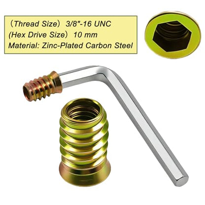 3/8"-16 Wood Threaded Inserts, 50Pcs Hex Drive Zinc-Plated Screw-in Nuts