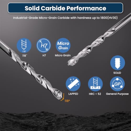LU&MN Solid Carbide Jobber Drill Bit, 1/16" Dia, 2 Pcs - size: 1/16 in