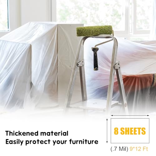 8 Pack Extra Large Plastic Drop Cloths for Painting Disposable Plastic Cover