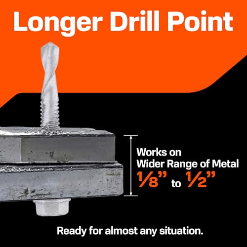 SUNKIN 192PCs Self Tapping Screws for Metal, Hex Head #12 x 1-1/2 Inch, Self Drilling for Thick Steel, Less Effort Installation, Long Lasting Anti Rust Coating - size: #12 x 1-1/2 inch (192pcs)