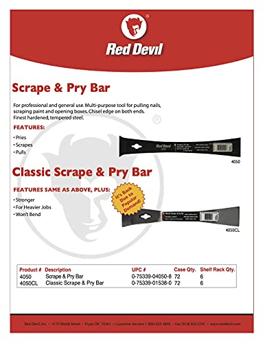 Red Devil 4050CL Classic Scrape & Pry Bar - Heavy-Duty Multi-Purpose Tool, Hardened Steel Construction, Dual Chisel Edges, Pack of 6 - size: 6 - Pack
