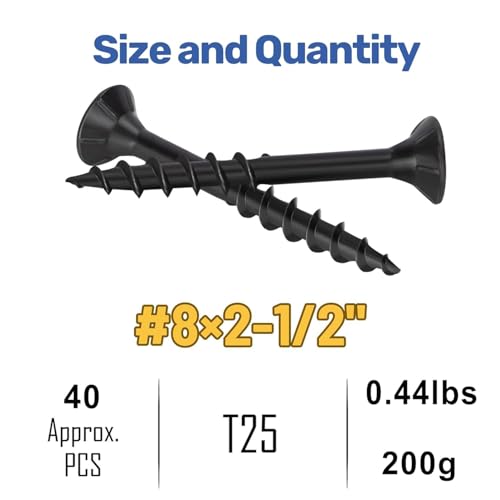 WELLOCKS #8 x 2-1/2 in Black Deck Screws, 0.44 lbs Trial Size - size: #8×2-1/2", style: Trial size 0.44LBS