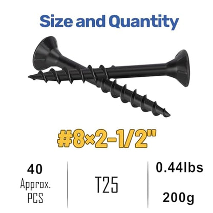 WELLOCKS #8 x 2-1/2 in Black Deck Screws, 0.44 lbs Trial Size - size: #8×2-1/2", style: Trial size 0.44LBS