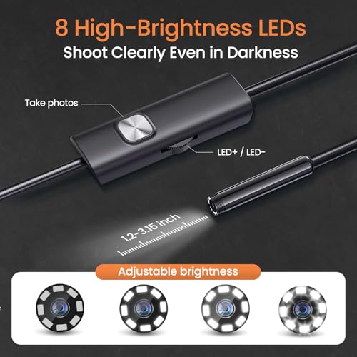 Endoscope Camera with Light, 1920P HD Borescope with Dimmable LED