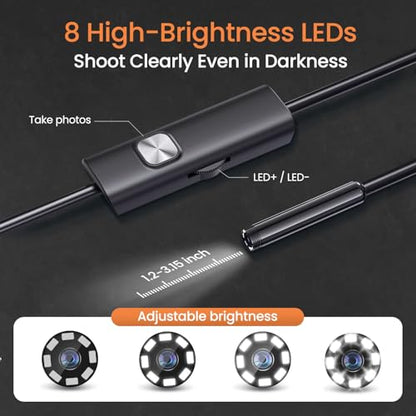 Endoscope Camera with Light, 1920P HD Borescope with Dimmable LED
