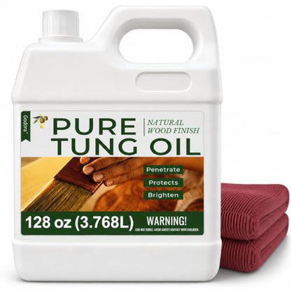 128oz 100% Pure Tung Oil, Food Safe Waterproof Wood Finish with Easy Cloth - size: 128 Fl Oz