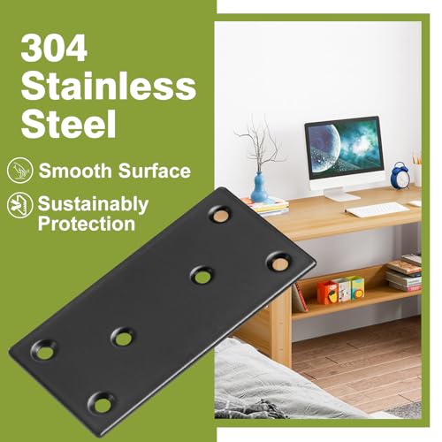 100 x 50 x 2mm Flat Mending Plate - Stainless Steel - Black - 12Pcs - color: Black, size: 100 x 50 x 2mm