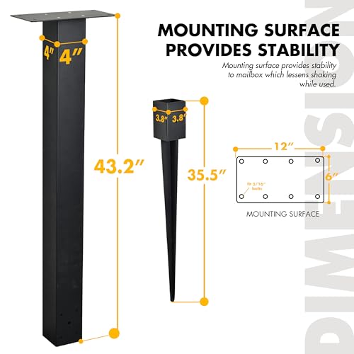 43" In-Ground Mounting Post for Easy Install Mailbox Use, 43" x 4" x 4" Heavy Duty Mailbox Post (Black) - color: Style 2