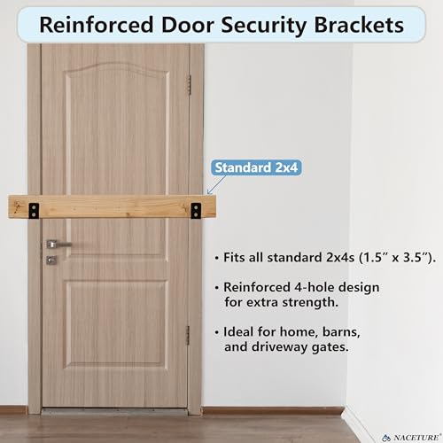 NACETURE Heavy Duty Door Barricade Brackets, Black, 2 Pack - style: Black 2 Pack