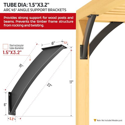 Q235-Steel Integrated Arc 45 Degree Pergola Support Bracket 2''x4''（Actual Tube Dia: 1.5''x 3.2''） Heavy Duty 4Pack - size: 1.5”x3.2”-Fixed Angle