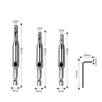 3Pcs HSS Door Window Cabinet Self Centering Hinge Drill Bits Set Center Hinge Drill Bit Mill Tool for Opening Hole-5/64 Inch 7/64 Inch 9/64 Inch for Woodworking Window Door Hinge