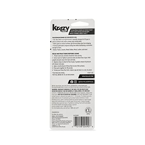 Krazy Glue Max Bond Gel EZ Squeeze, Extra-Strong No Run Superglue (4g)