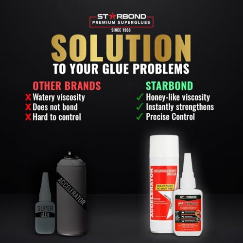Starbond 2 oz Thick CA Glue with 6 oz Aerosol Activator Bundle Premium Cyanoacrylate Super Glue for Mitre Joint Bonding, Woodworking, Carpentry, Archery Fletching - size: 2 ounce + 6 ounce
