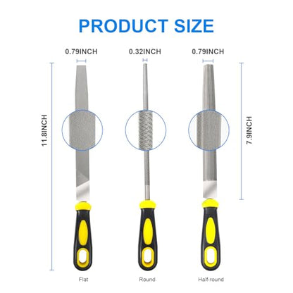 Metal File Set, 3-Piece 8 Inch Flat, Round & Half-Round Files