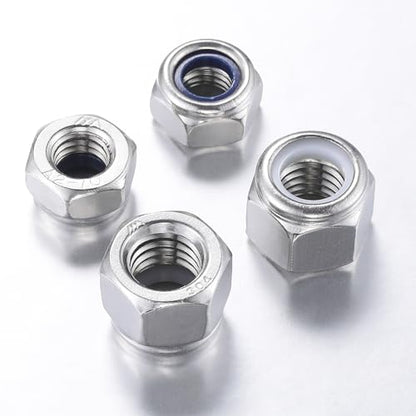 Wensilon(50pcs) M8 Self Clinching Nuts 304 Stainless Steel Self-Lock Nylon Inserted Hex Lock Nuts - size: M8