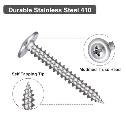 VGBUY 150Pcs #8x1 Wood Screws Phillips Modified Truss Head Stainless Steel 410 Quick Metal Self Tapping Screws - color: Silver, size: #8 x 1 inch