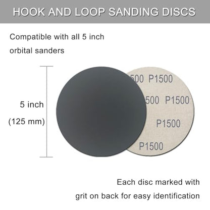 50Pcs 5 Inch Hook and Loop Sanding Discs, 1500 Grit Wet Dry Round Sandpaper - style: Grit 1500