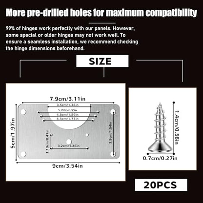 20 Pcs Cabinet Hinge Repair Replacement Kit, Upgraded Half Square Cabinet Hinge Repair Plate Kit Hinges Repairs Board, CabinetHinges Repairs Brackets with Screws (Half-Square) - size: 3.54 x 1.97 inches