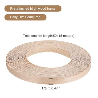 Birch Edge Banding 1/2 Inch X 50 Ft Preglued Iron on Wood Veneer Edging, Birch Iron-On Veneer Edge Band, Self Adhesive-Flexible Plywood Wood Tape for Cabinet Furniture Restoration
