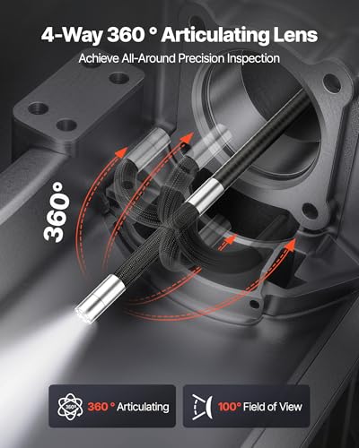 VEVOR 4-Way Articulating Borescope with Light, True 1080P HD Industrial Endoscope Inspection Camera with Articulated Probe, Flexible Snake Scope Cam for Wall Automotive Engine Inspect-4.9FT - size: 0.24-inch Probe