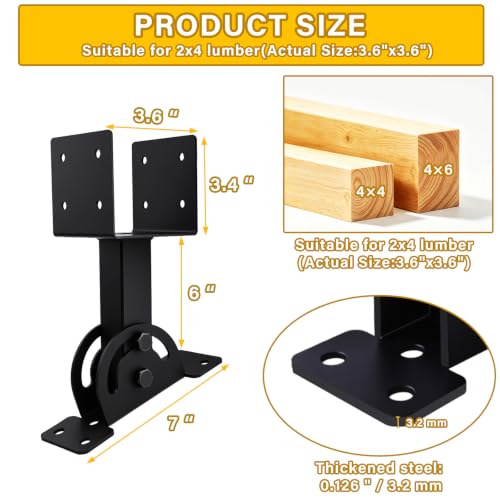 3 Pcs 4x4 Pergola Roof Riser Bracket Kit Heavy Duty Adjustable - size: 4x4-3