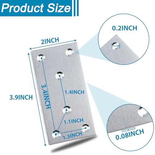 50PCS Flat Straight Brace Brackets, 4x2 Stainless Steel Joining Brackets - size: Silver,4“x2"