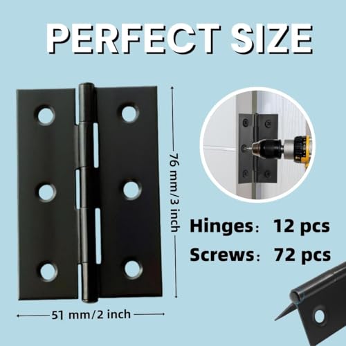 12 PCS 3 inches High-end Stainless Steel Mini Small Hinges with 72 Screws, Black - color: Black, size: 3IN-12PCS