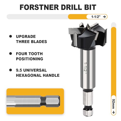 1-1/2" Forstner Drill Bit with 3/8" Quick Change Hex Shank - size: 1-1/2" | 38mm
