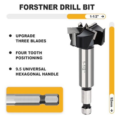 1-1/2" Forstner Drill Bit with 3/8" Quick Change Hex Shank - size: 1-1/2" | 38mm