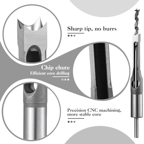 Gisafai 6 Pc Square Hole Drill Bit Set for Wood Mortising Attachment Drill Press Hollow Chisel Mortise Drill Tool (1/4, 5/16, 3/8, 1/2, 9/16, 5/8'') - size: 1/4, 5/16, 3/8, 1/2, 9/16, 5/8"