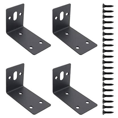 4PCS L Bracket Corner Brace, ULIFESTAR Stainless Steel Heavy Duty Black Corner Bracket,90 Degree Joint Right Angle Bracket,Metal L Brackets for Wood Furniture (59x83x1.8mm/2.3x3.3x0.1'' 6+1 Holes) - size: 59x83x1.8mm/2.3x3.3x0.1'' 6+1 Holes