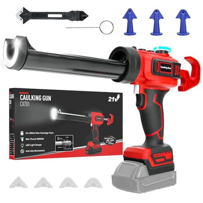 Cordless Caulking Gun for Milwaukee M18B2 Battery, Electric Caulk Adhesive Gun with 450lm LED Light,Stepless Speed,280KG Thrust Drip-free Caulk Gun,10oz/300ml Caulking Tool for Sealing(Tool Only)