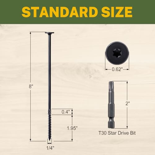 LIONMAX Structural Screws, #14 x 8 Inch Lag Screws for Timber, 50PCS, Black - size: #14 x 8"