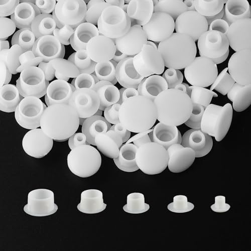 LOGJAM 300 Pcs 5 Size Plastic Hole Plugs Cover, 1/5" 1/4" 5/16" 3/8" 1/2" Round Hole Plug, Screw Caps for Furniture Cabinet