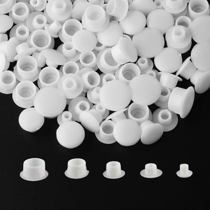 LOGJAM 300 Pcs 5 Size Plastic Hole Plugs Cover, 1/5" 1/4" 5/16" 3/8" 1/2" Round Hole Plug, Screw Caps for Furniture Cabinet