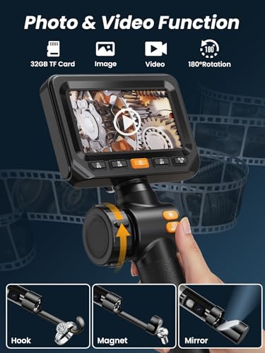 Acoath Two-Way Articulating Borescope, Endoscope Camera with Light, Dual-Lens 1080P Industrial Inspection Camera, 4.3" IPS Screen, 32GB Card, IP67 Waterproof Sewer Tools - 10FT - size: 10FT