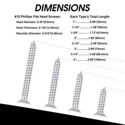50 PCS #12X3 Stainless Steel Phillips Flat Head Wood Screws,Stainless Steel 18-8 A2(304) Screw,Home Screw Kit by QISHENG - color: Colorless, size: #12X3"